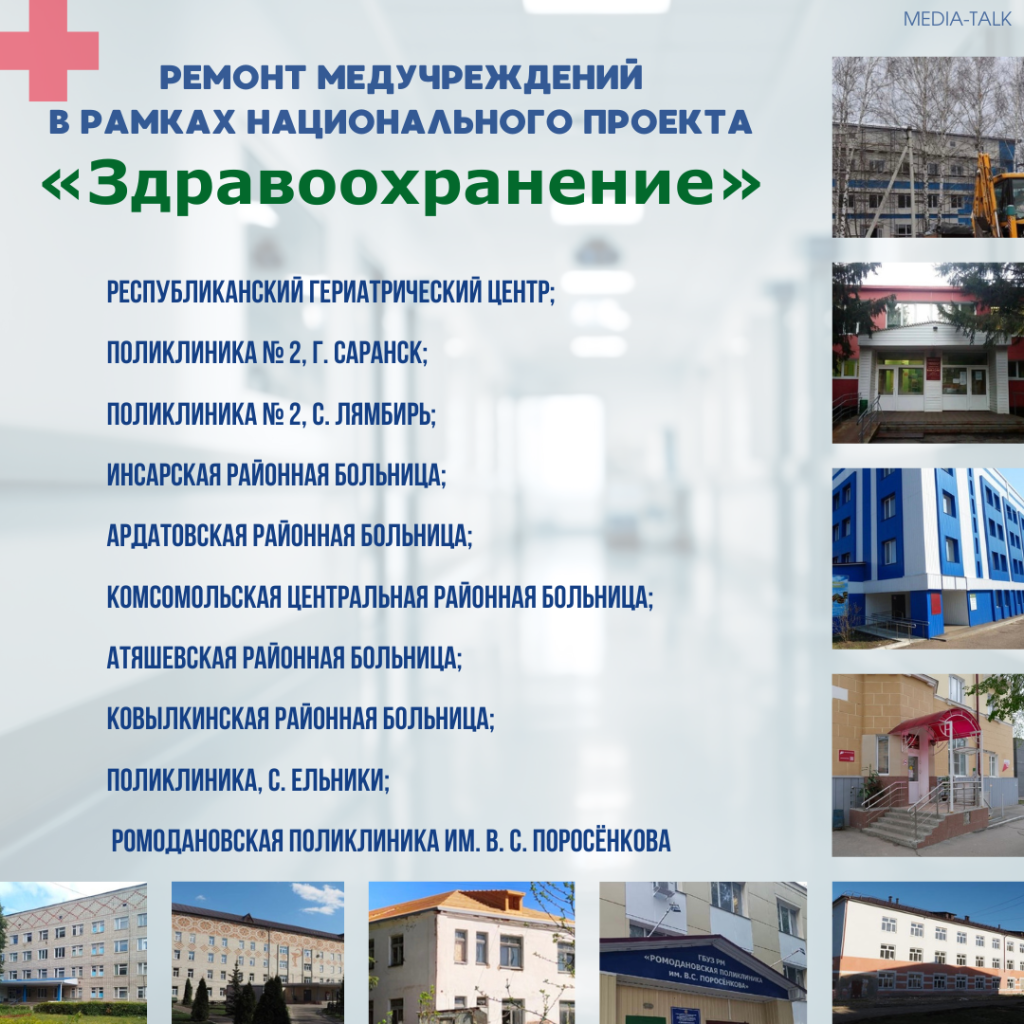 На данный момент степень строительной готовности поликлиник и больниц составляет около 40%